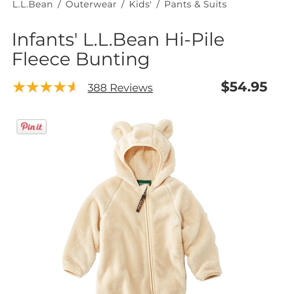 L.L. Bean Cream Fleece Infant Suit
